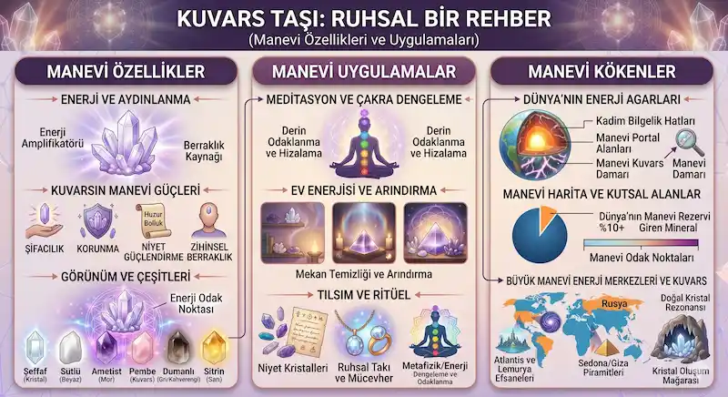 kuvars taşı nedir, ne işe yarar, nerede bulunur sorularını cevaplayan bir illüstrasyon