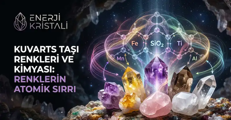 kuvars taşı renkleri olan birsürü kuvars taşı ve ait oldukları elementlerin altında