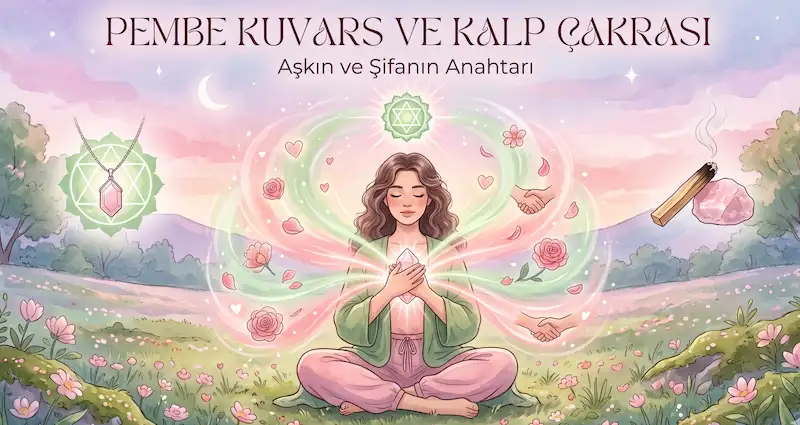 pembe kuvars taşı hangi çakrayı açar yazısı altında bir kadın kalbine pembe kuvars taşını koyuyor ve sağında nasıl arındırılır ve solunda kolye olarak kullanım gösterilmiştir